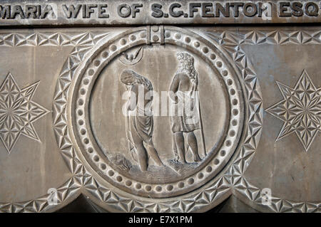 Detail of the font, St. Bartholomew`s Church, Tardebigge, Worcestershire, England, UK Stock Photo